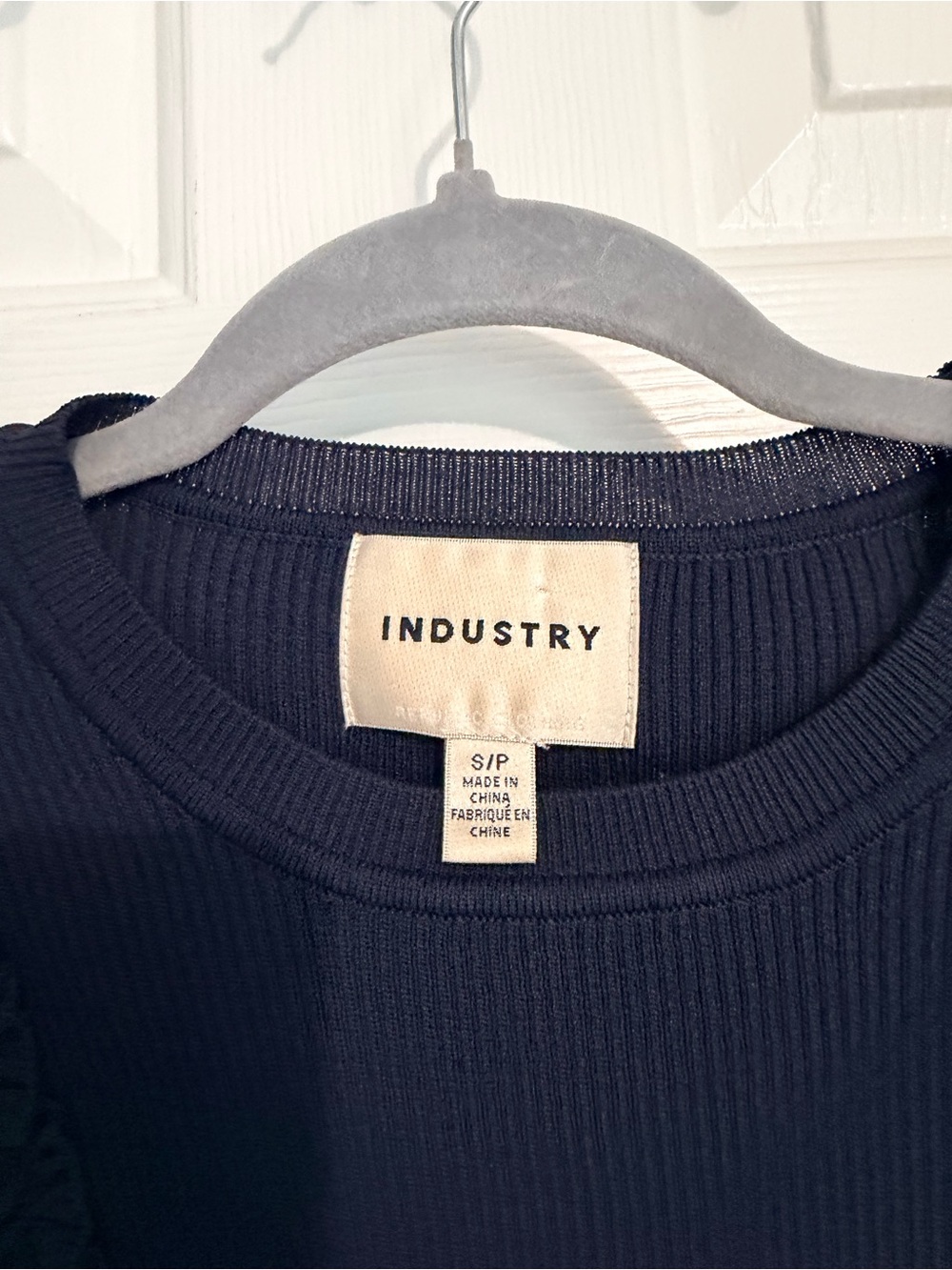 INDUSTRY Navy Ruffle Sleeve Ribbed Knit Top - Picture 3 of 3